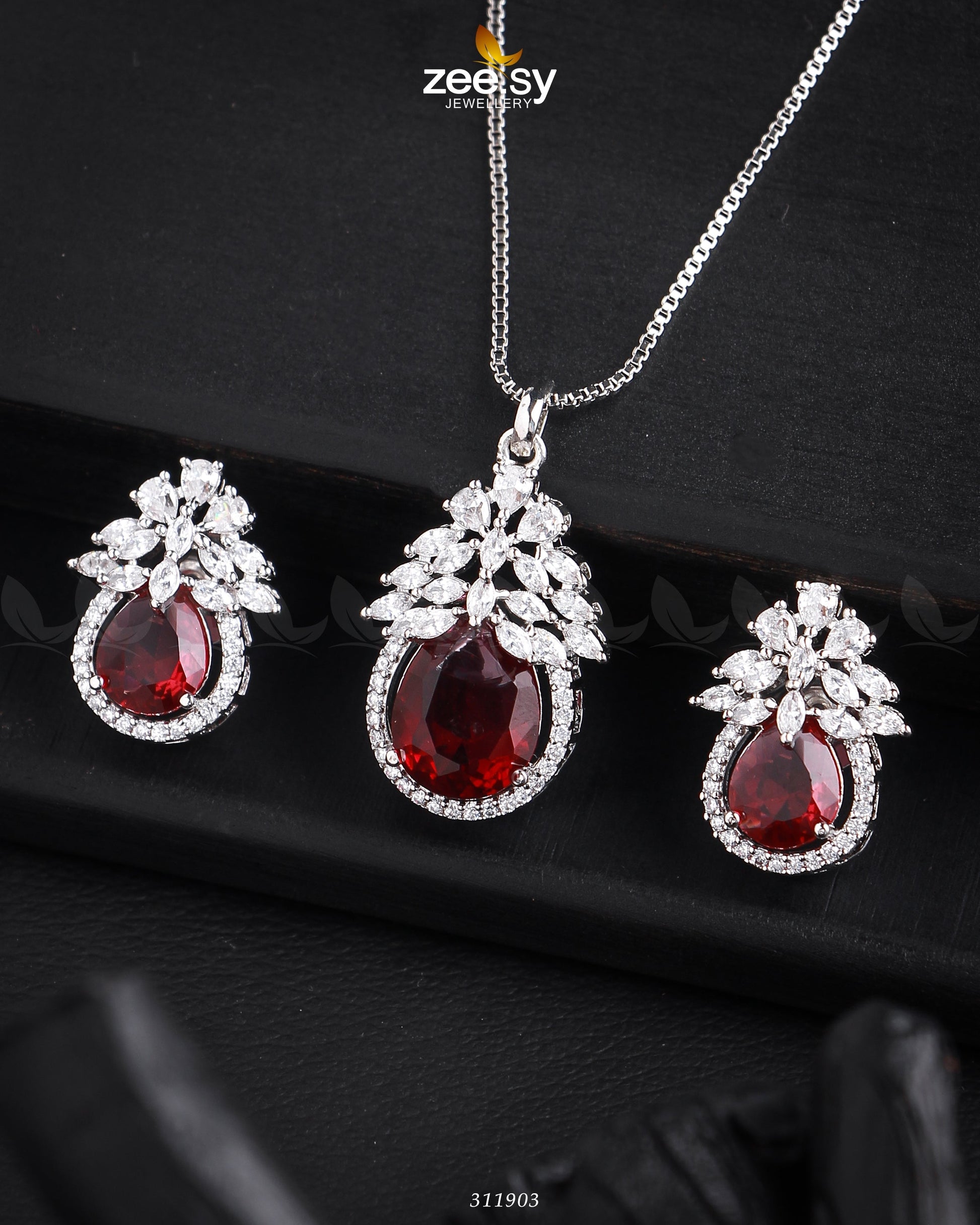 Zara's Pendant Set Silver Ruby