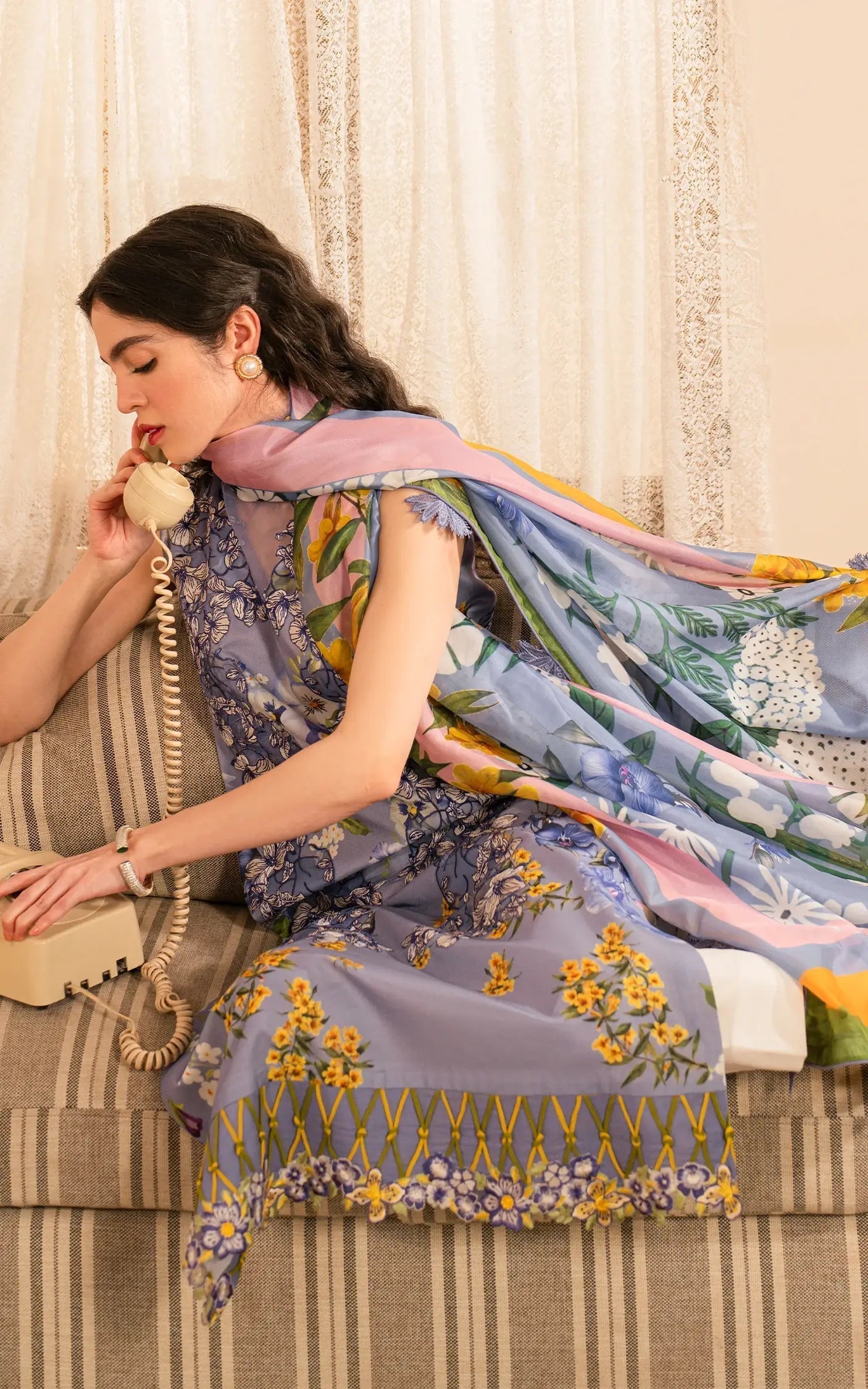 Asifa and Nabeel | Meraki Vintage 25 | Sunehri (MVL25-02) Custom Size Blue Lawn