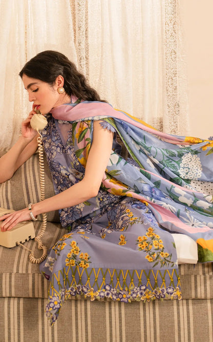 Asifa and Nabeel | Meraki Vintage 25 | Sunehri (MVL25-02) Custom Size Blue Lawn