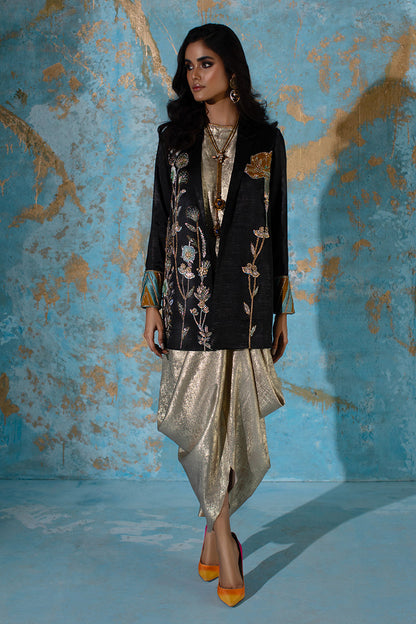 Wardha Saleem | Luxury Pret Fusion Wear | NOVA LUX - JACKET XS Black Rod Silk