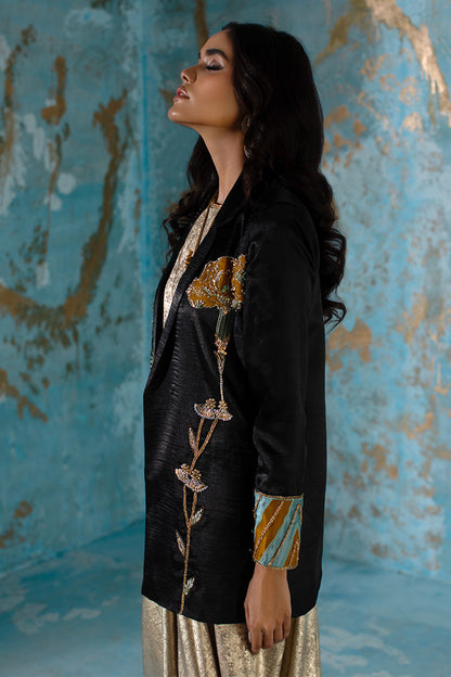 Wardha Saleem | Luxury Pret Fusion Wear | NOVA LUX - JACKET XL Black Rod Silk