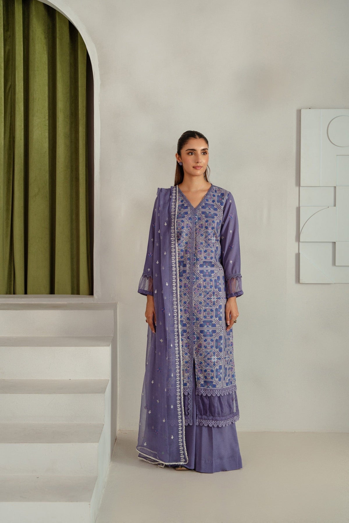 Taana Baana | Manzil Winter | B3400A L Light Lavender Karandi