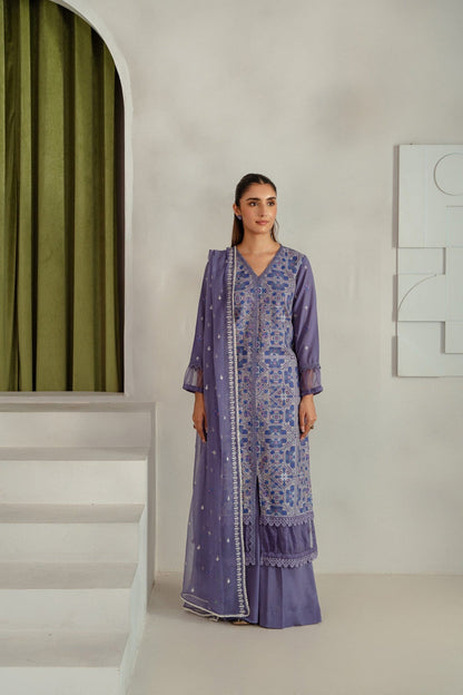 Taana Baana | Manzil Winter | B3400A L Light Lavender Karandi