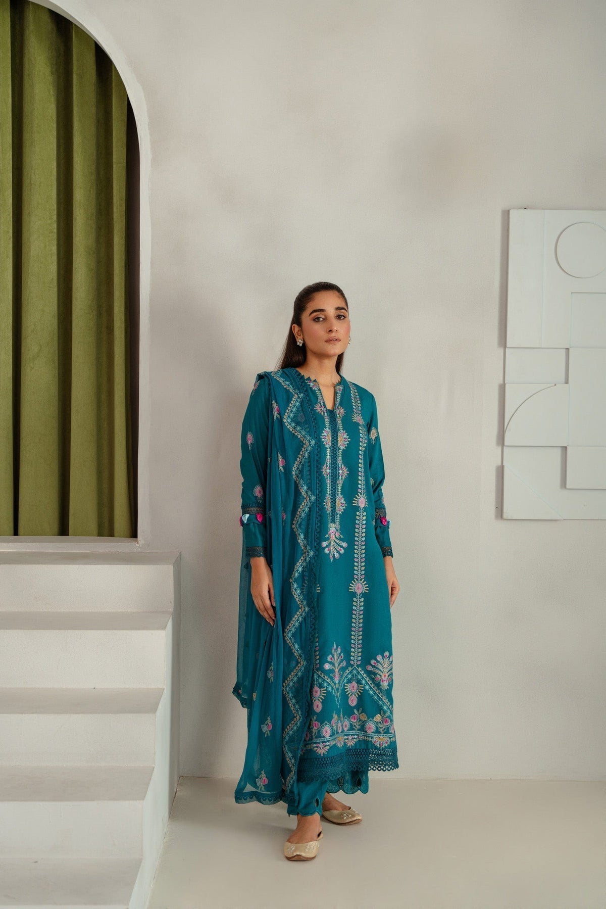 Taana Baana | Manzil Winter | S3389B XS Teal Green Karandi