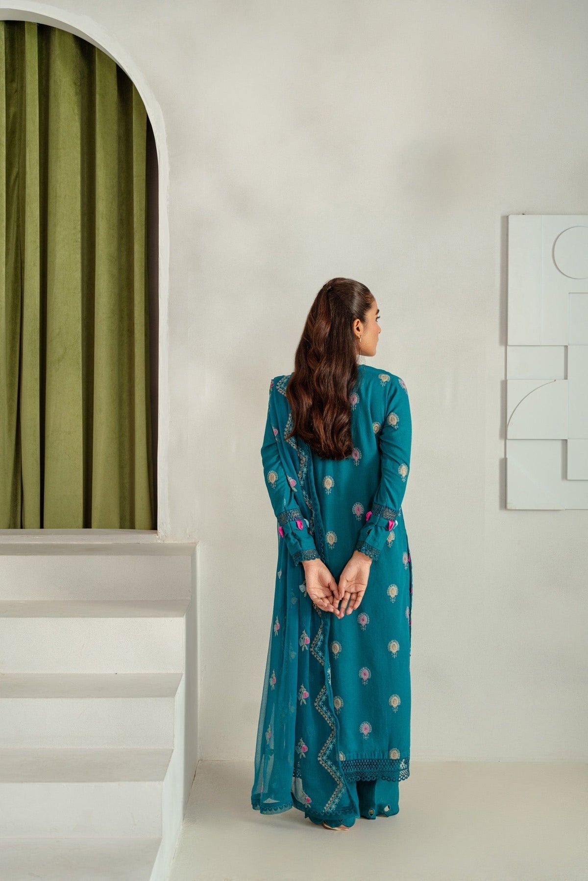 Taana Baana | Manzil Winter | S3389B S Teal Green Karandi