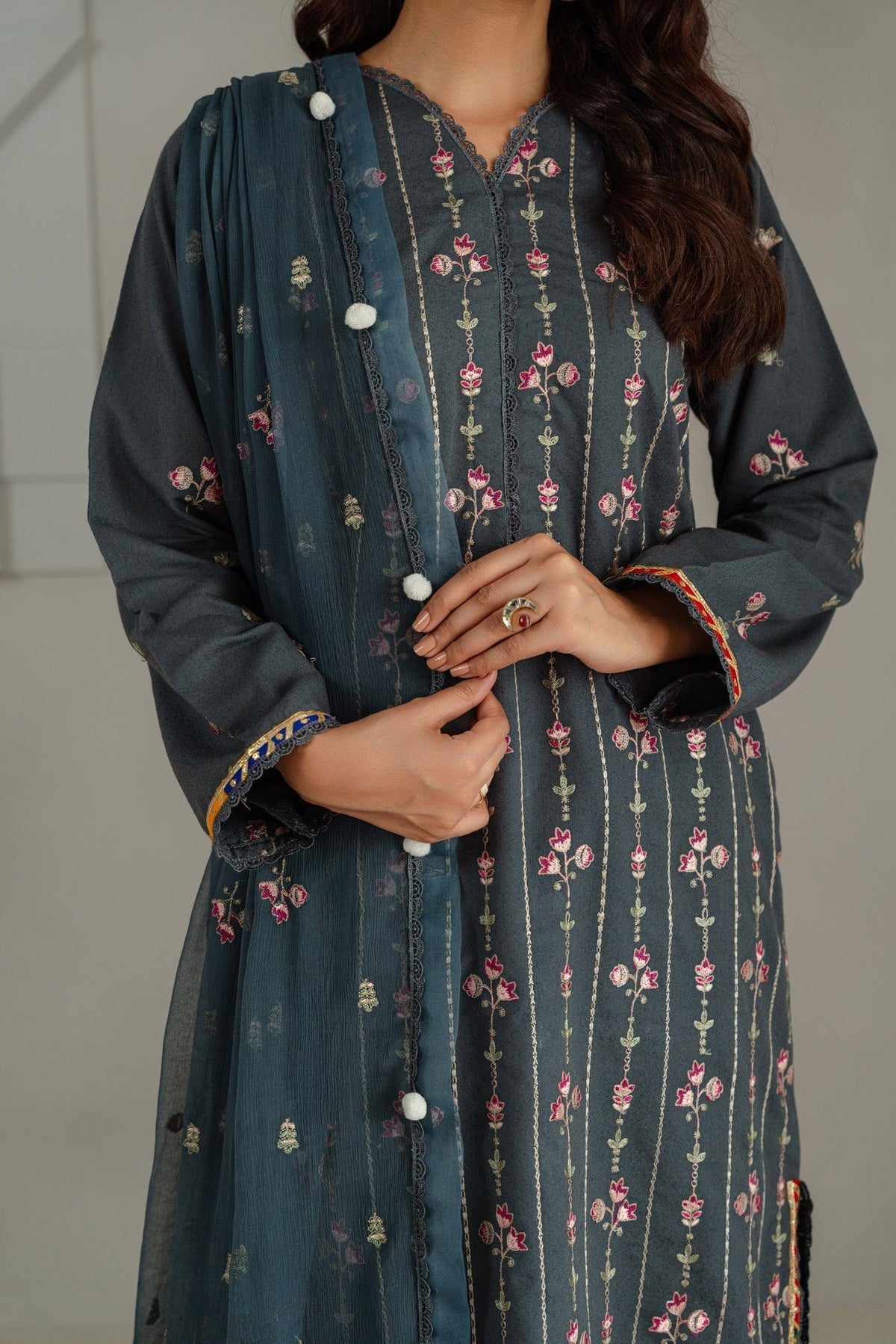 Taana Baana | Manzil Winter | C3413A M Denim Blue Karandi