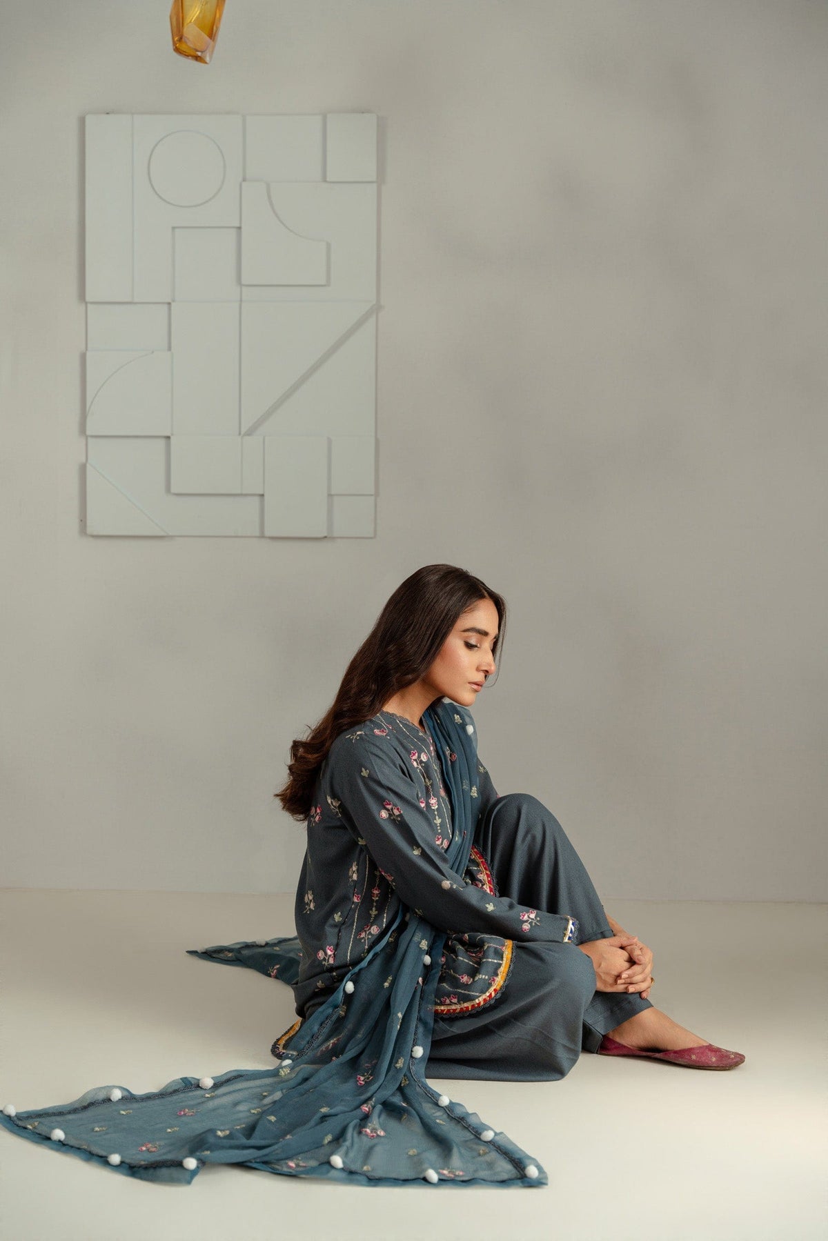 Taana Baana | Manzil Winter | C3413A L Denim Blue Karandi
