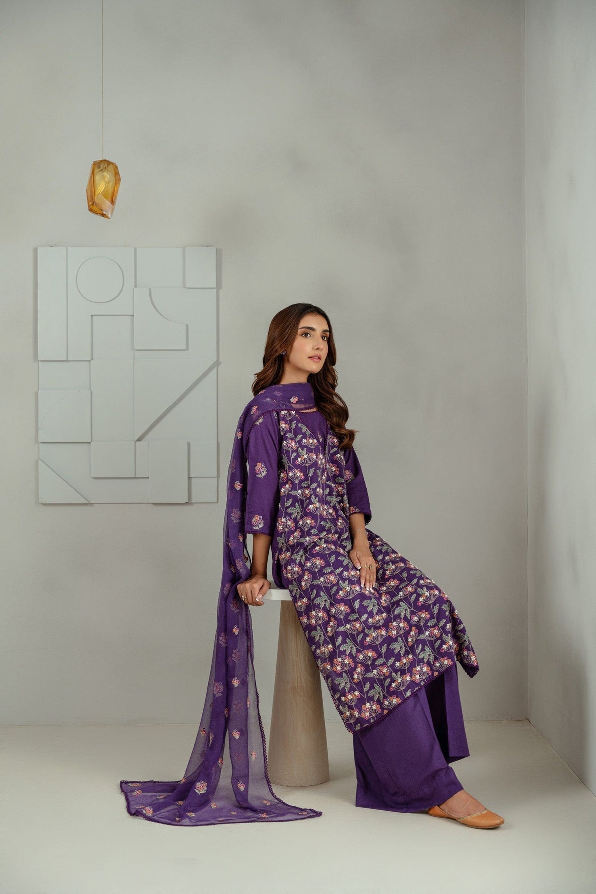Taana Baana | Manzil Winter | M3405B L Dark Purple Karandi
