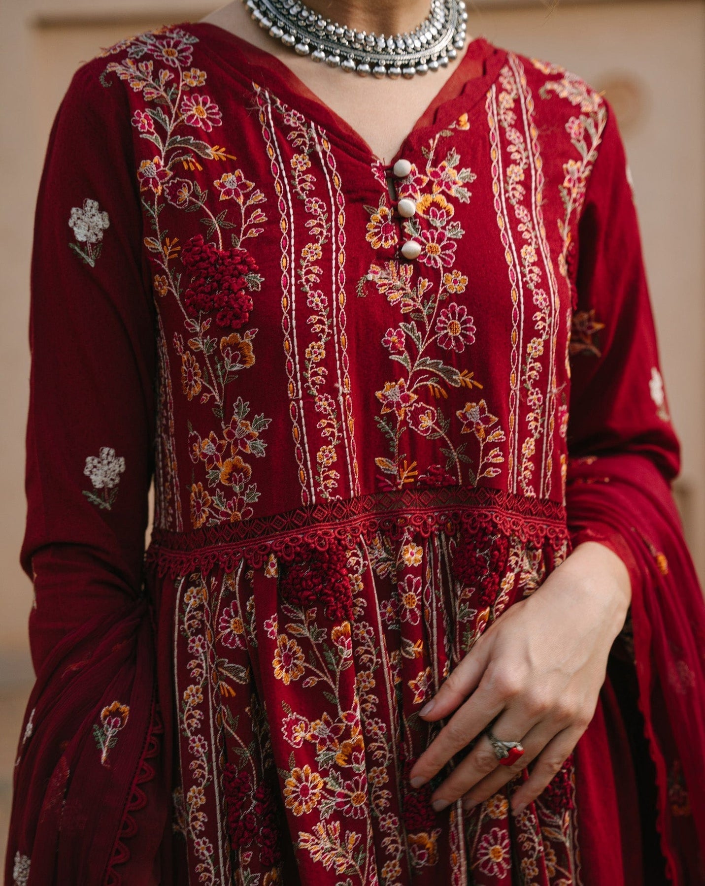 Taana Baana | Manzil Winter | M3402B L Maroon Karandi