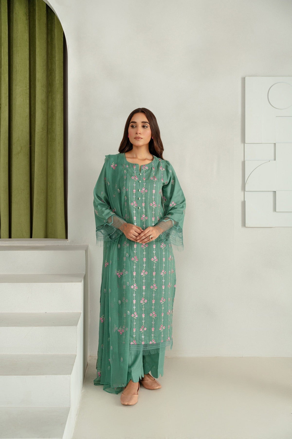 Taana Baana | Manzil Winter | C3413B XS Green Blue Karandi