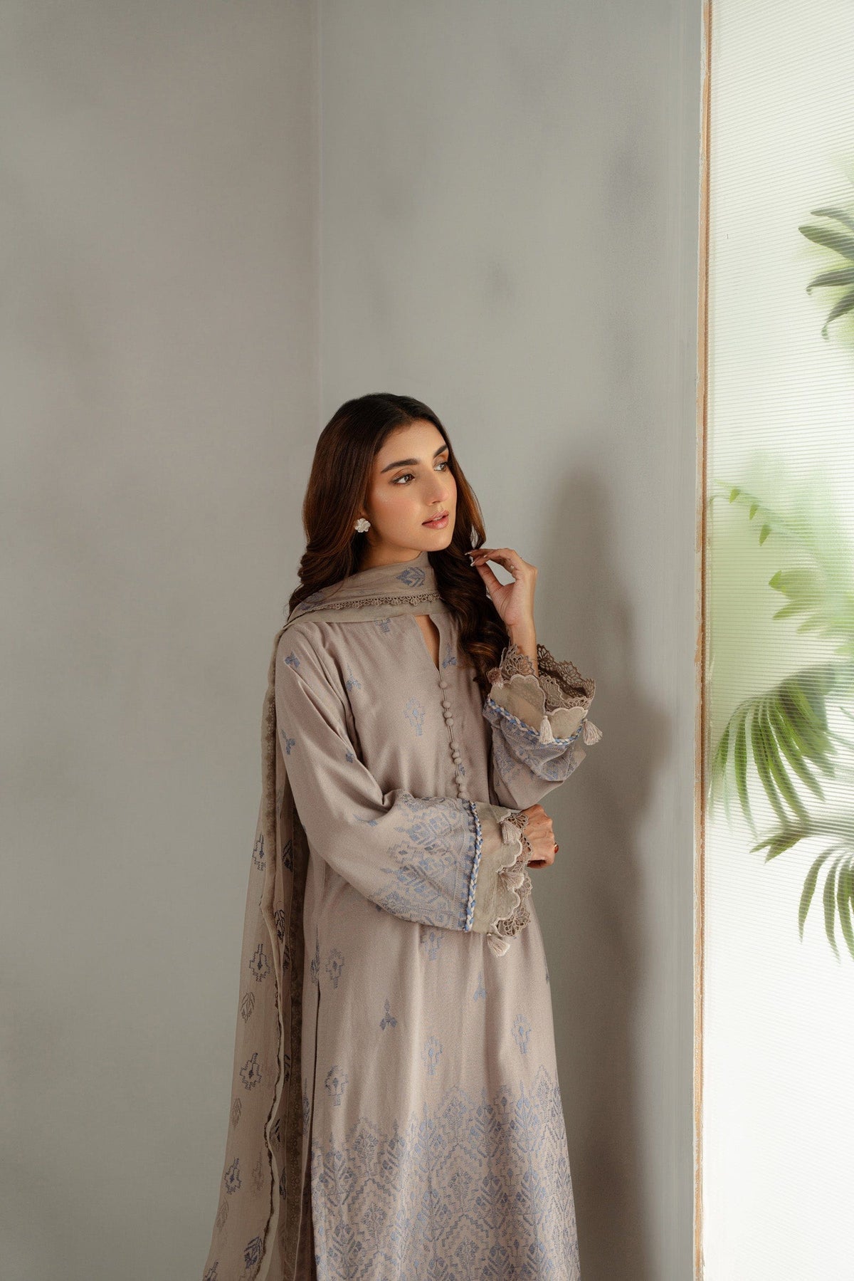 Taana Baana | Manzil Winter | C3415A L Cloud Gray Karandi