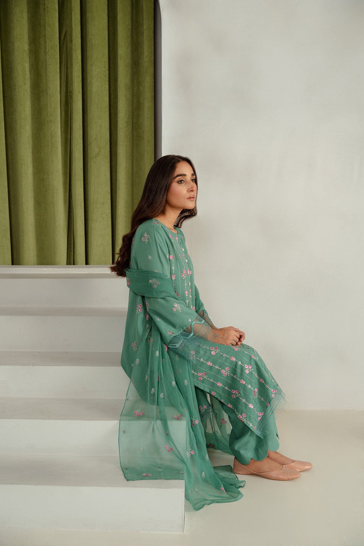 Taana Baana | Manzil Winter | C3413B L Green Blue Karandi
