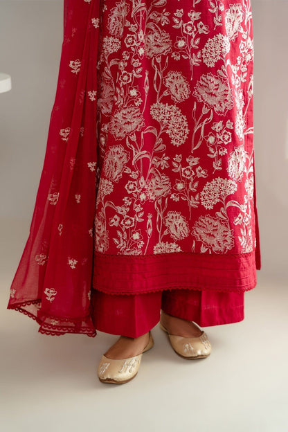 Taana Baana | Manzil Winter | C3412A L Red Slub Khaddar