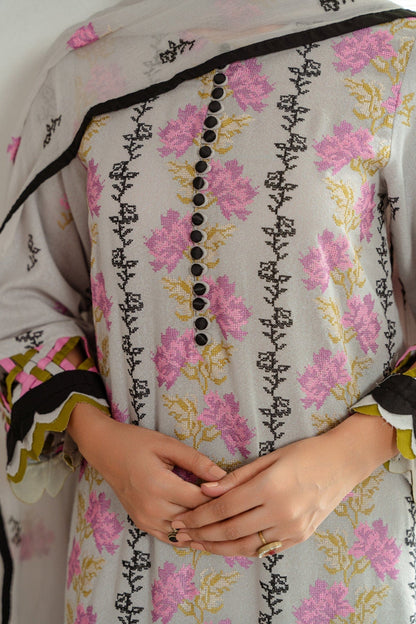 Taana Baana | Manzil Winter | C3409B M Silver Slub Khaddar