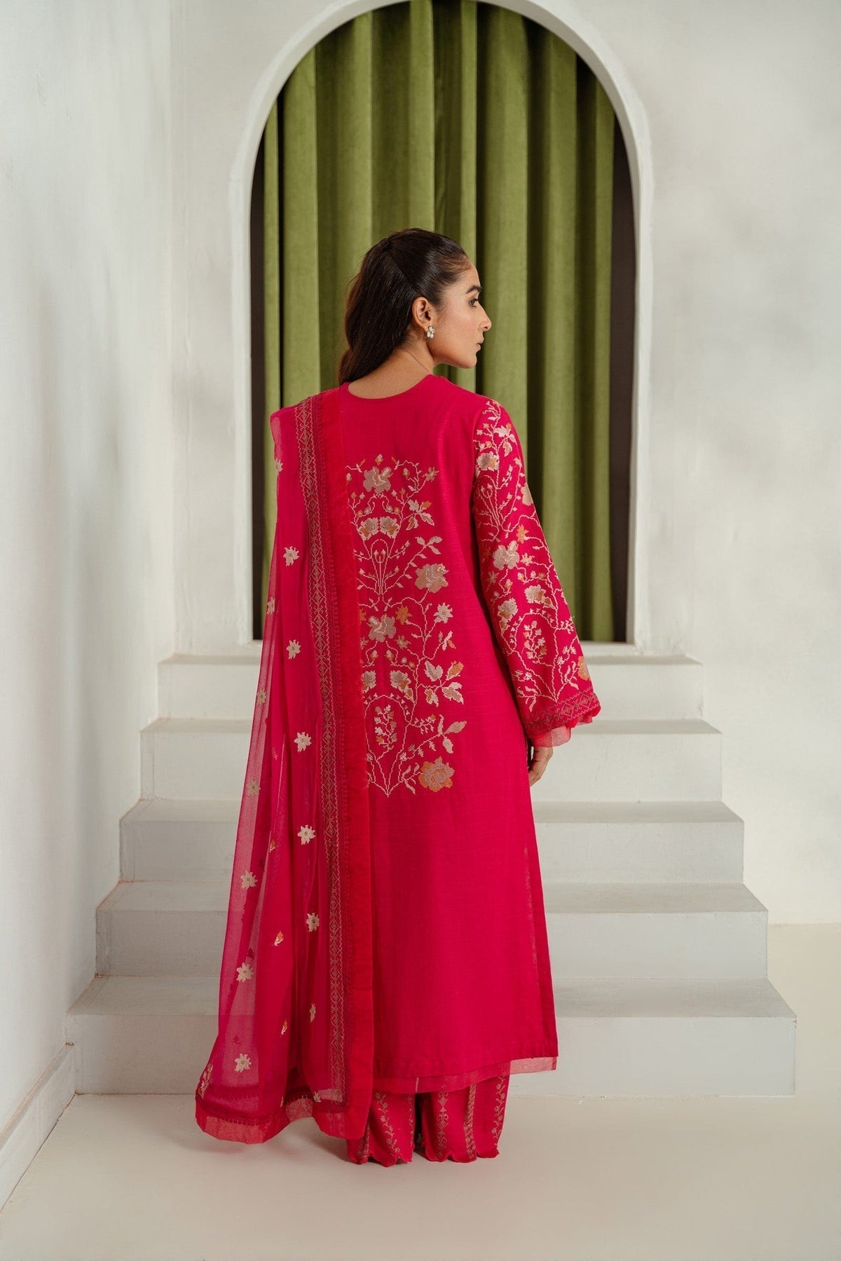 Taana Baana | Manzil Winter | C3410A S Coral Pink Slub Khaddar