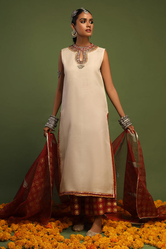 Wardha Saleem | Luxury Pret Traditional Wear | NAQSH - SHIRT WITH IZAAR (2 PC) XS Off White Organza