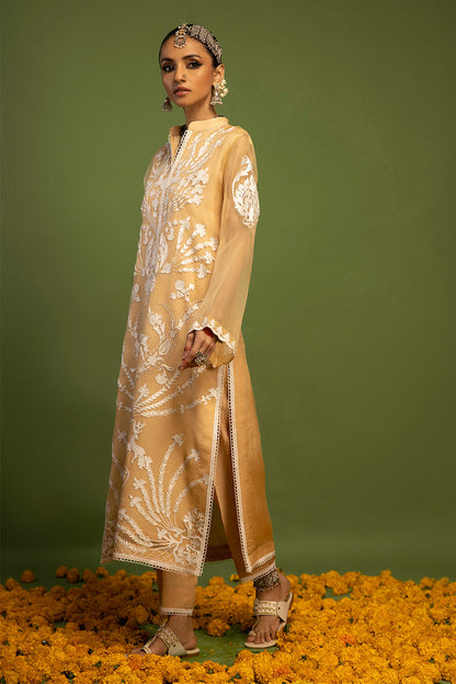 Wardha Saleem | Luxury Pret Traditional Wear | SHIKAR GAH - AARI WORK (2 PC) XL Pale Yellow Organza