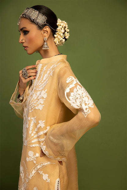 Wardha Saleem | Luxury Pret Traditional Wear | SHIKAR GAH - AARI WORK (2 PC) L Pale Yellow Organza