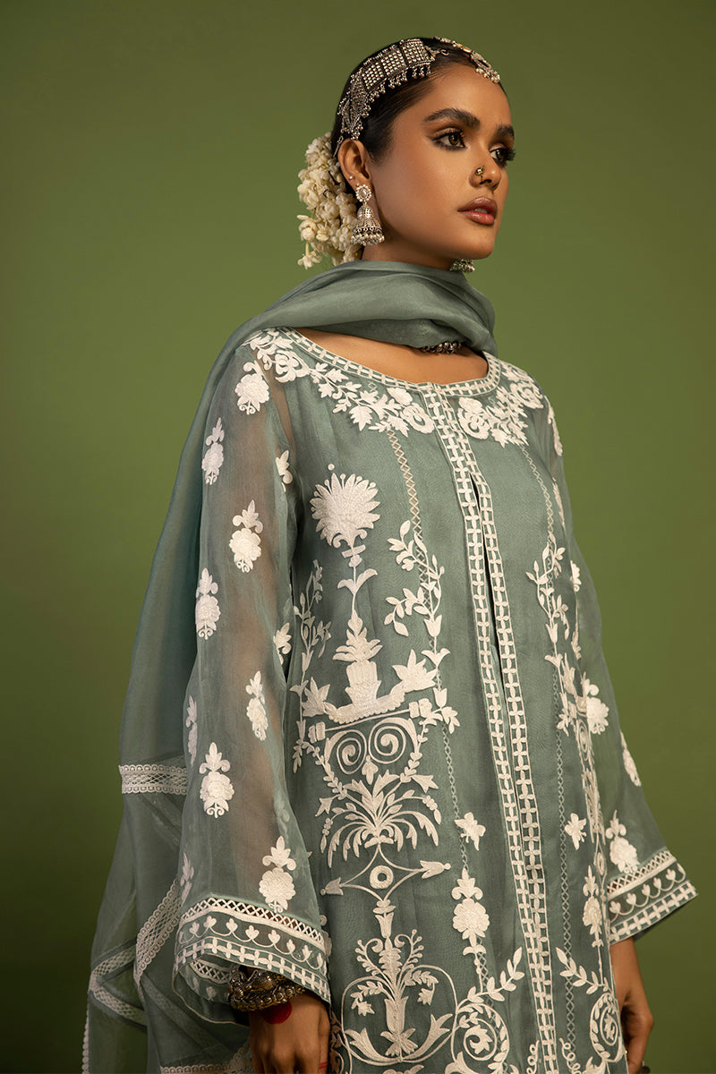 Wardha Saleem | Luxury Pret Traditional Wear | SHAJAR - AARI WORK (2 PC) M Slate Organza