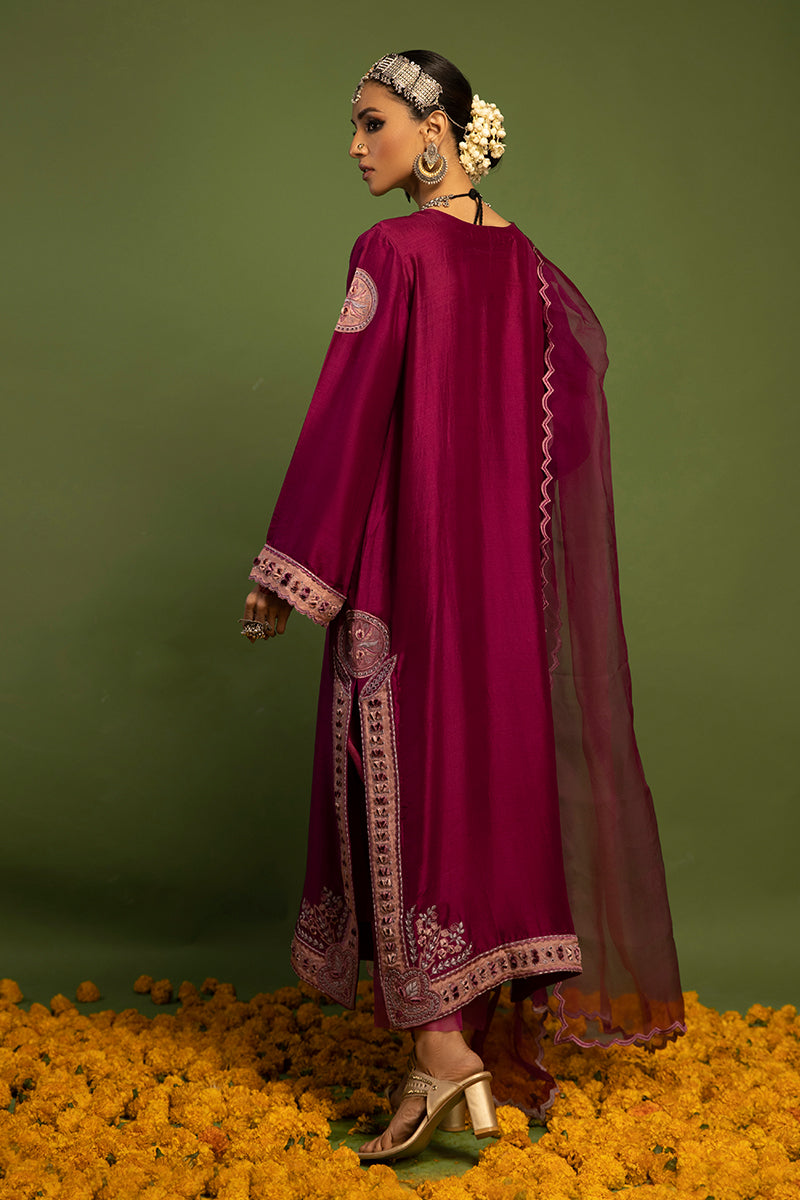 Wardha Saleem | Luxury Pret Traditional Wear | SAANJH - PURE SILK (2 PC) S Magenta Raw Silk