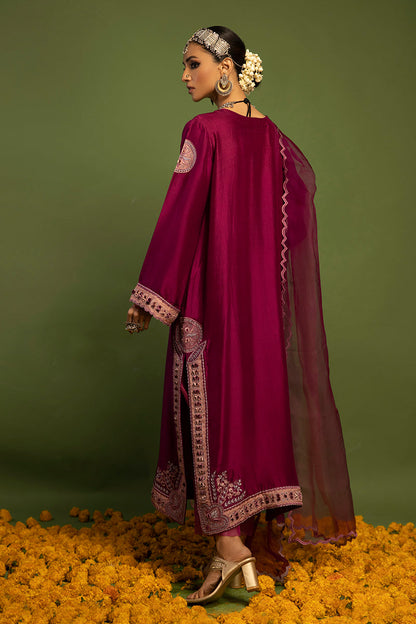 Wardha Saleem | Luxury Pret Traditional Wear | SAANJH - PURE SILK (2 PC) S Magenta Raw Silk