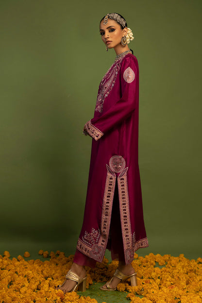 Wardha Saleem | Luxury Pret Traditional Wear | SAANJH - PURE SILK (2 PC) XL Magenta Raw Silk