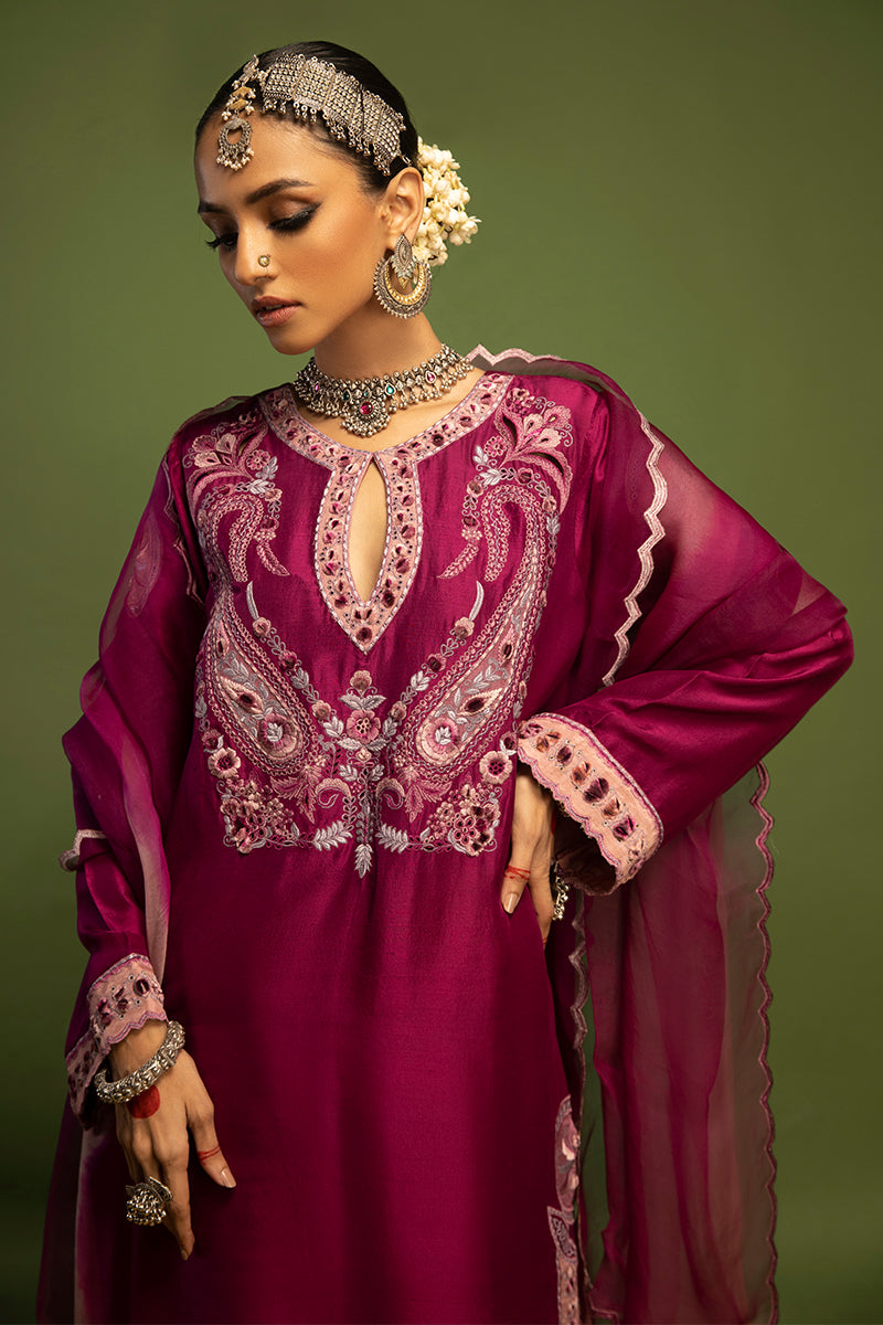 Wardha Saleem | Luxury Pret Traditional Wear | SAANJH - PURE SILK (2 PC) M Magenta Raw Silk