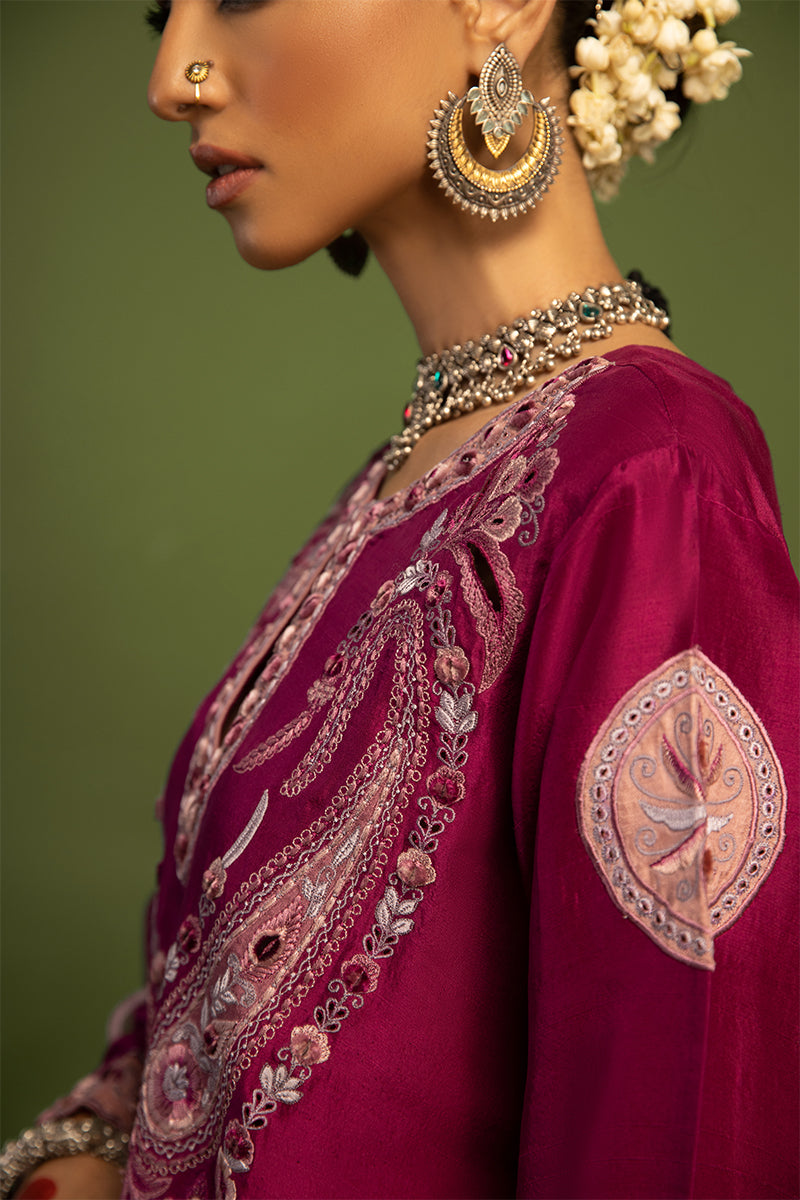 Wardha Saleem | Luxury Pret Traditional Wear | SAANJH - PURE SILK (2 PC) L Magenta Raw Silk