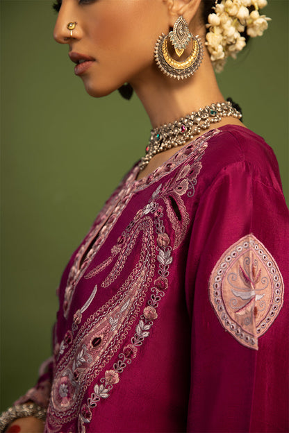 Wardha Saleem | Luxury Pret Traditional Wear | SAANJH - PURE SILK (2 PC) L Magenta Raw Silk