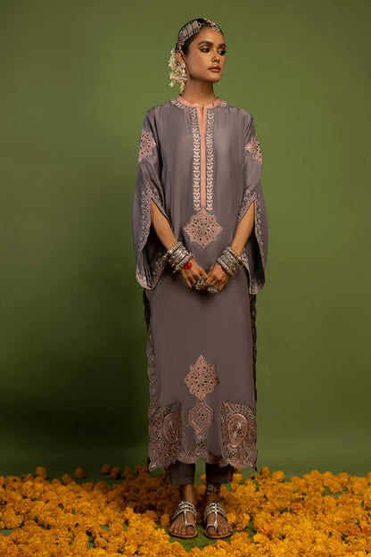 Wardha Saleem | Luxury Pret Traditional Wear | SUROOR - PURE SILK (2 PC) M Gray Raw Silk