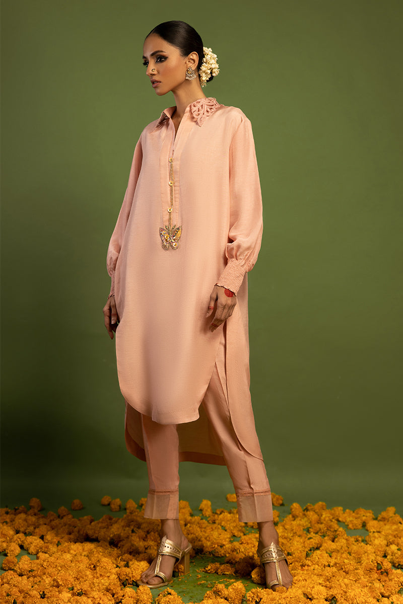Wardha Saleem | Luxury Pret Traditional Wear | TITLI (2 PC) XS Pale Peach Raw Silk