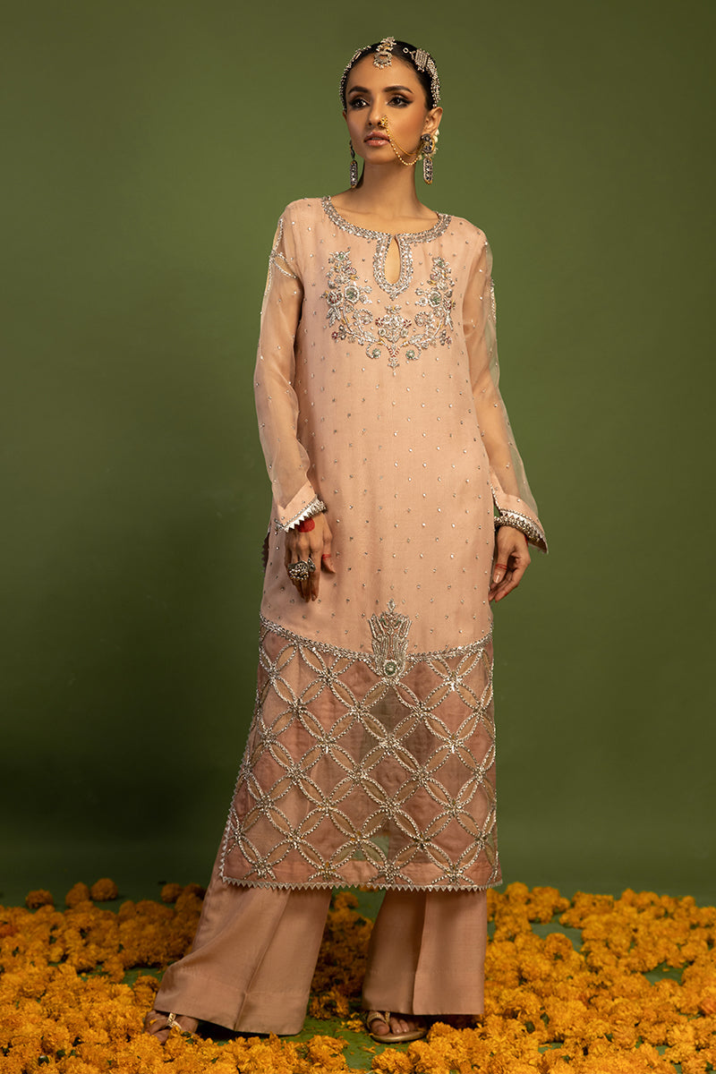 Wardha Saleem | Luxury Pret Traditional Wear | MISMAAR - HEAVY FORMAL (2 PC) L Salmon Pink Raw Silk