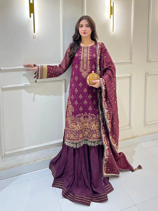Salitex | Signature Festive Chiffon | SUNW6JI040UT XS Plum Zari