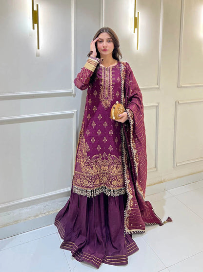 Salitex | Signature Festive Chiffon | SUNW6JI040UT S Plum Zari