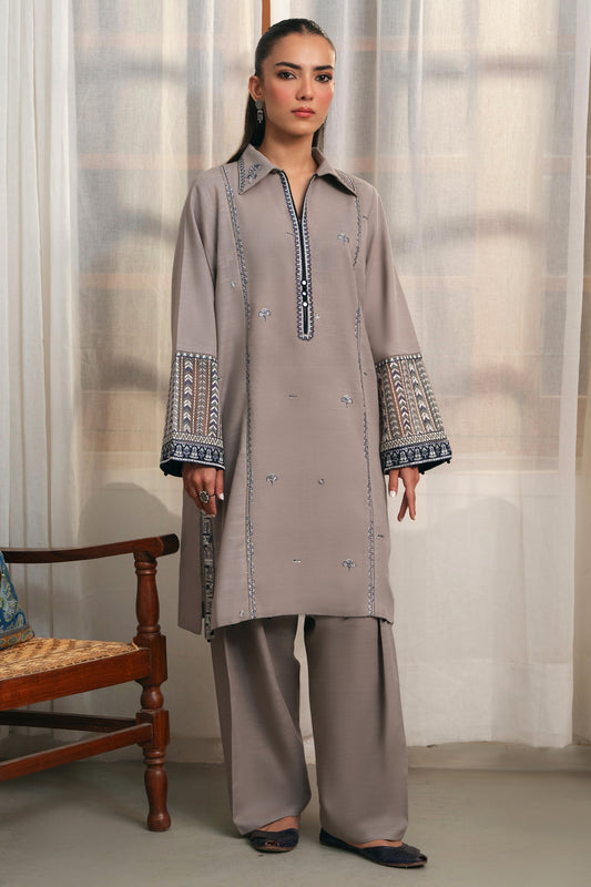 Zaha | Aangan Ready to Wear | ZOHRA (ZRW-20910) XS Cloud Gray Khaddar