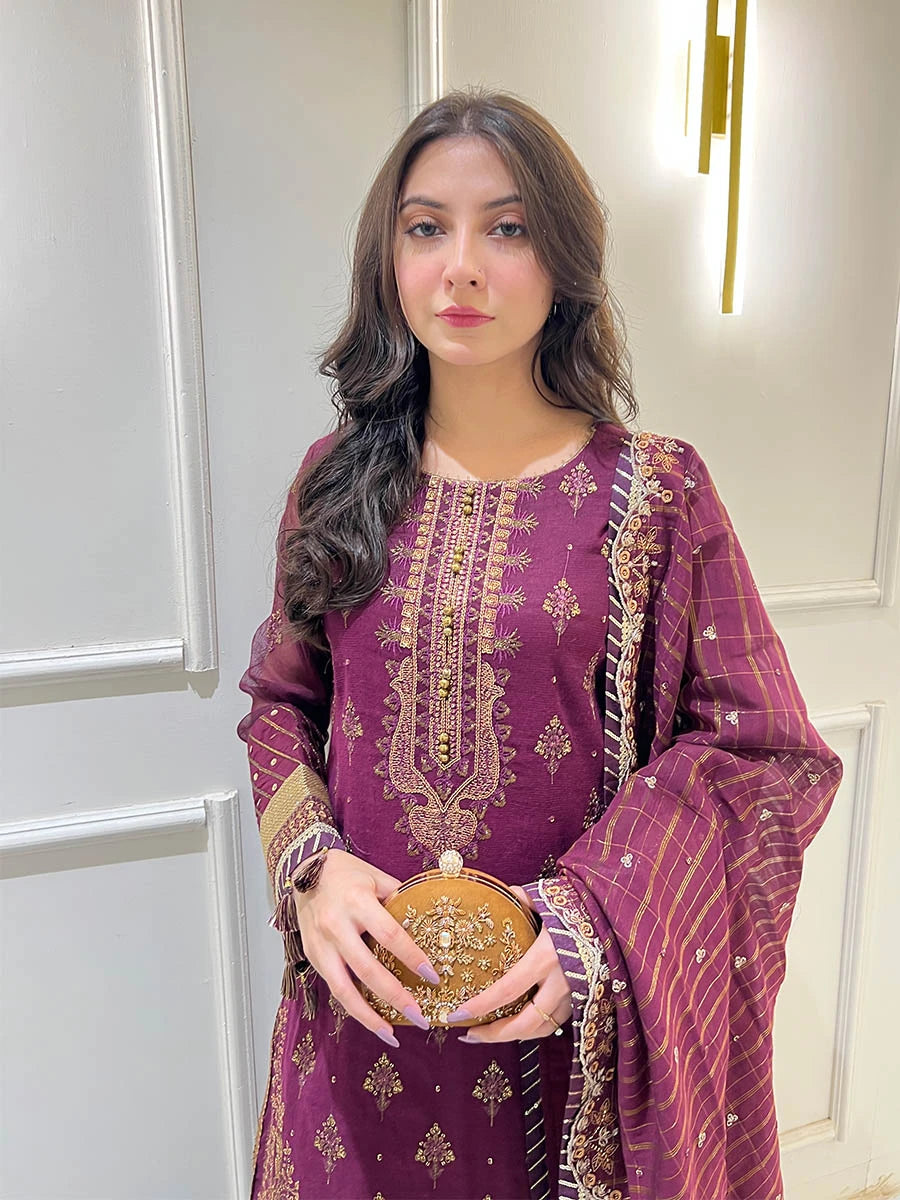 Salitex | Signature Festive Chiffon | SUNW6JI040UT M Plum Zari