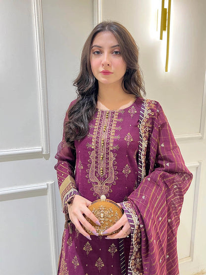 Salitex | Signature Festive Chiffon | SUNW6JI040UT M Plum Zari