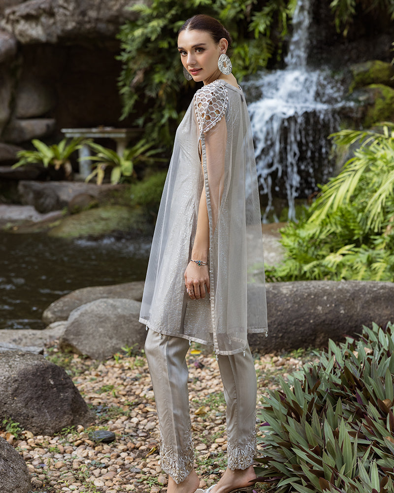 Ain | Cascade Party Wears | AN-103 Custom Size Gray Net