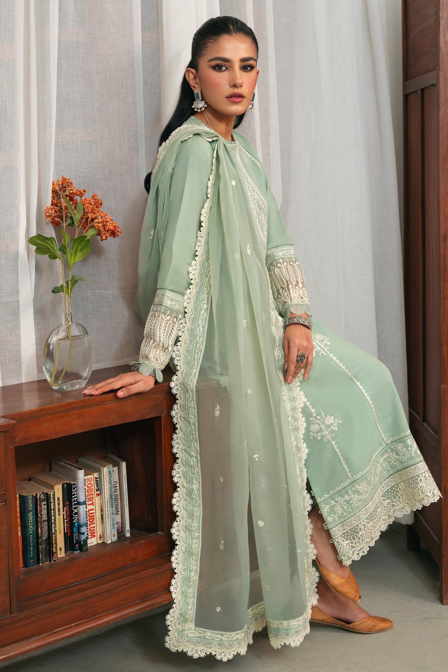 Zaha | Aangan Ready to Wear | CHANDNI (ZRW-20904) L Sage Khaddar
