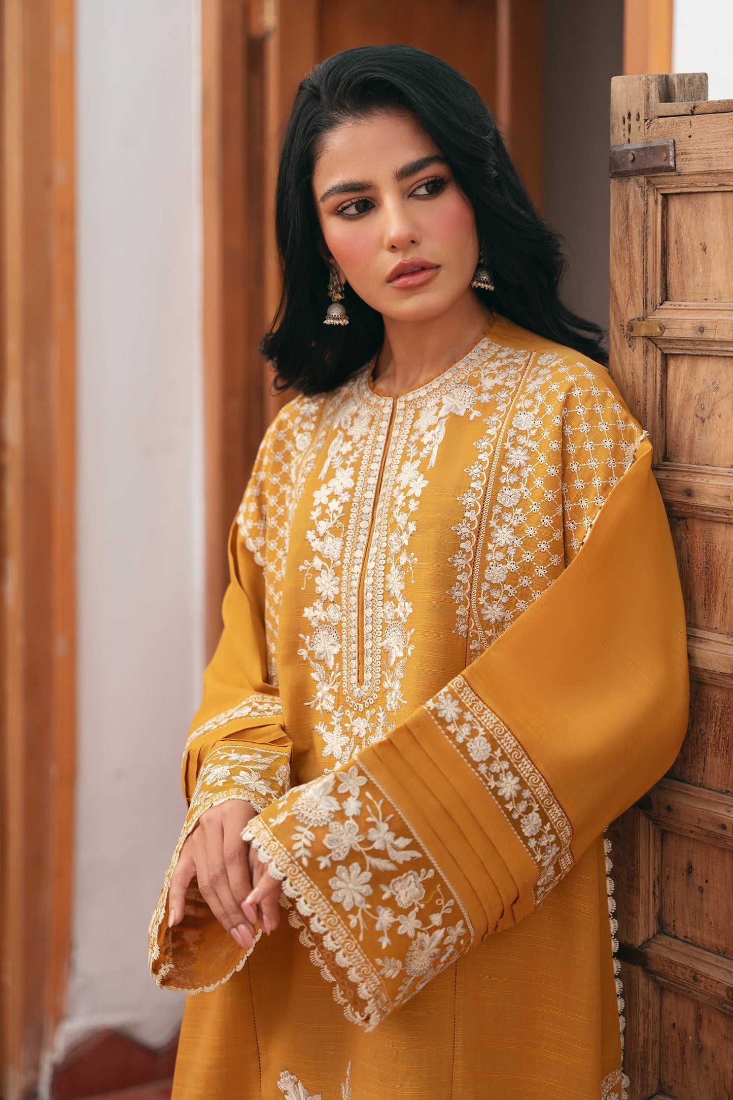 Zaha | Aangan Ready to Wear |DIYA (ZRW-20911) S Mustard Yellow Khaddar