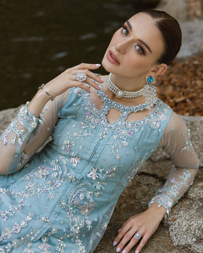 Ain | Cascade Party Wears | AN-105 M Ice Blue Net