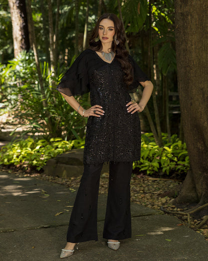 Ain | Cascade Party Wears | AN-102 XS Black Korean Raw Silk