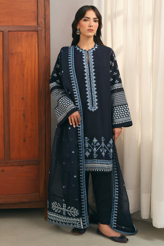 Zaha | Aangan Ready to Wear | ROSHAN (ZRW-20907) XS Dark Blue Khaddar