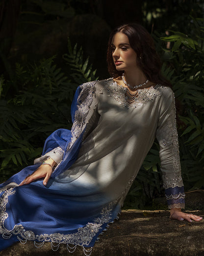 Ain | Cascade Party Wears | AN-104 S Blue Korean Raw Silk