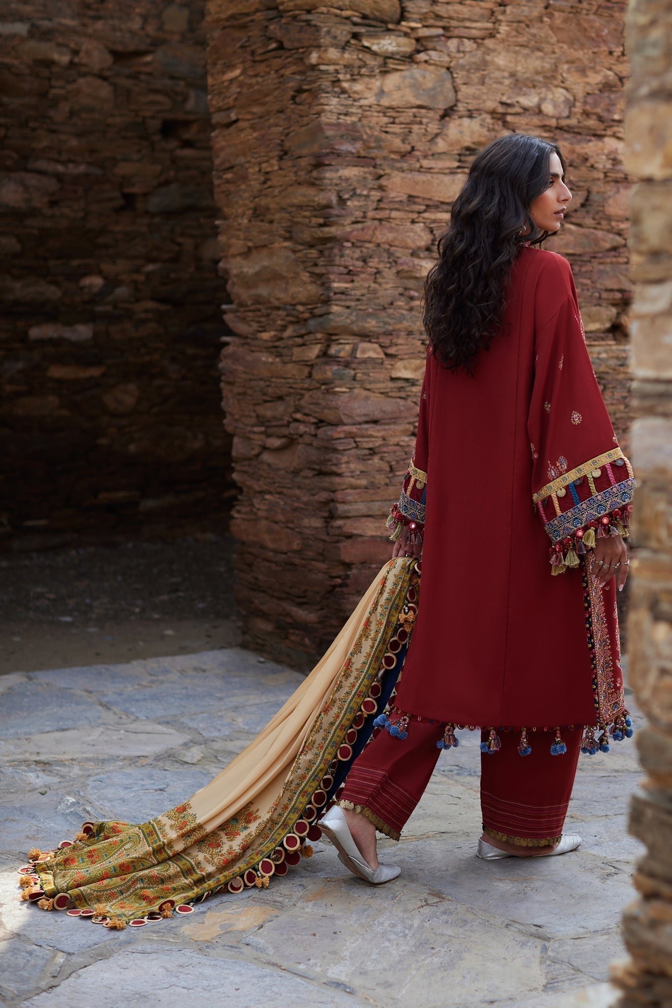 Elan | Winter Collection 24 | ELNAZ (EW24-07) S Red Khaddar