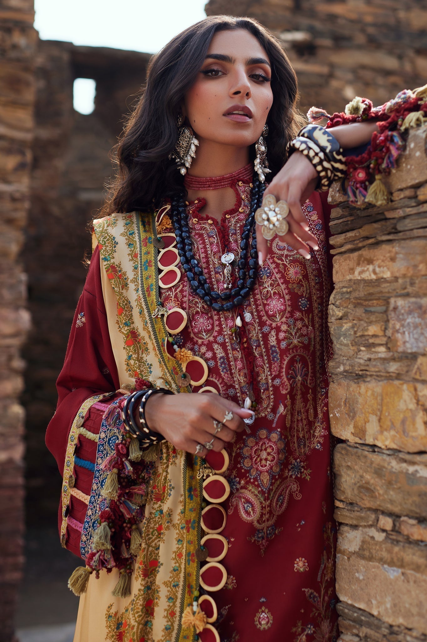 Elan | Winter Collection 24 | ELNAZ (EW24-07) M Red Khaddar