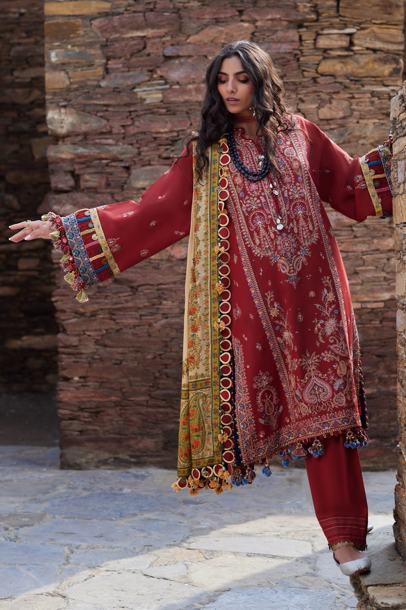 Elan | Winter Collection 24 | ELNAZ (EW24-07) XL Red Khaddar