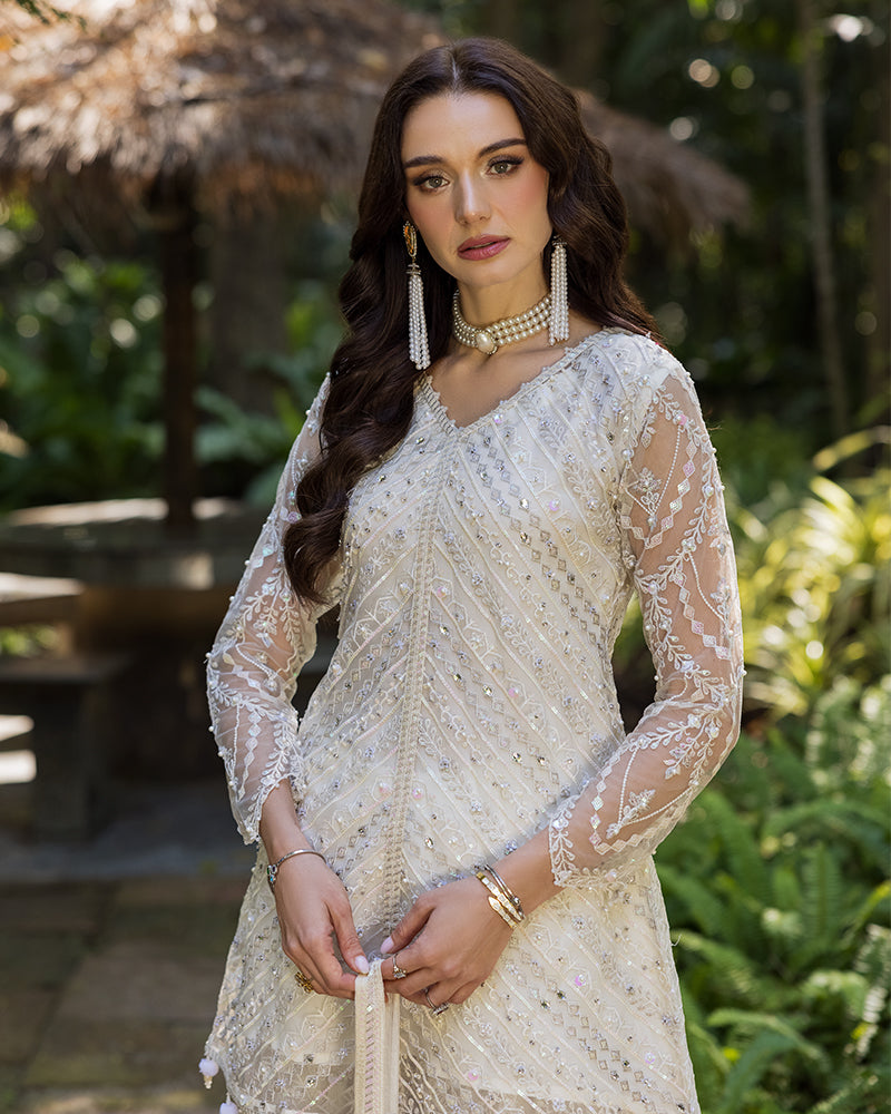Ain | Cascade Party Wears | AN-99 L Ivory Net