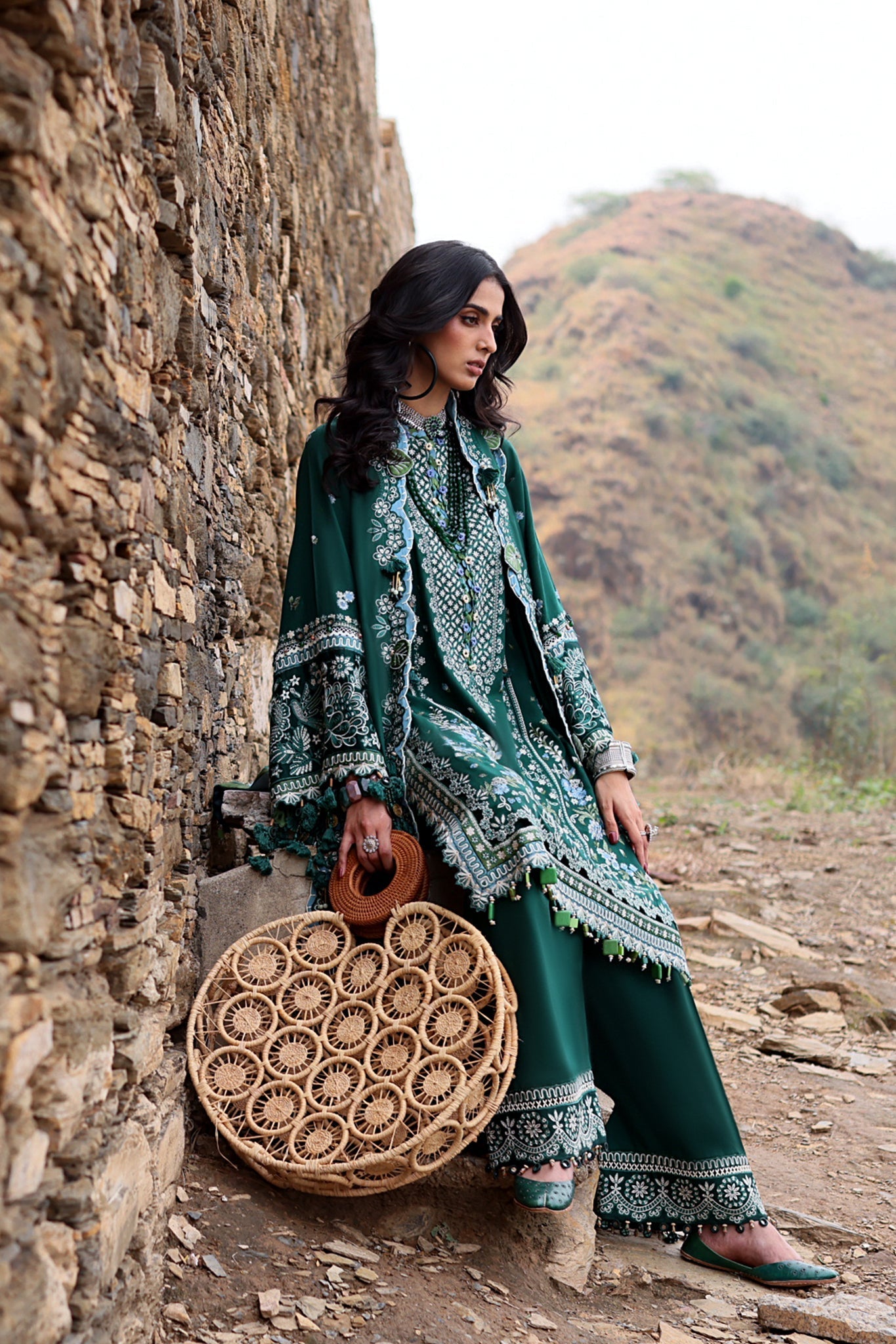Elan | Winter Collection 24 | EVANIA (EW24-08) XL Emerald Green Khaddar