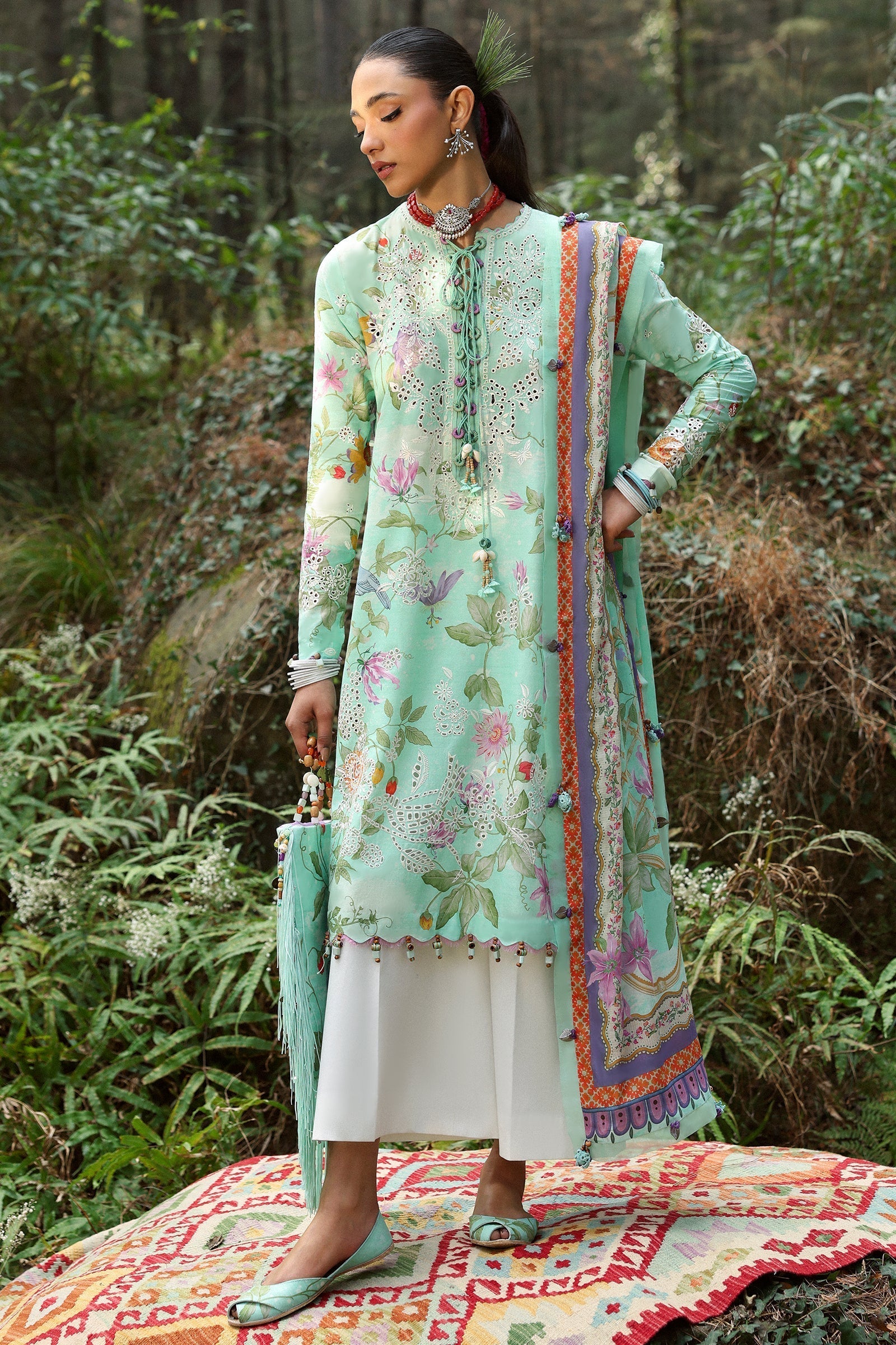 Zaha | Lawn 25 | ELARA (ZL25-02 B) XS Light Ferozi Lawn